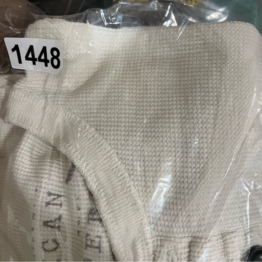 American Eagle Shirt Mens Medium White Thermal Waffle Knit Henley Vintage Fit - Picture 8 of 8